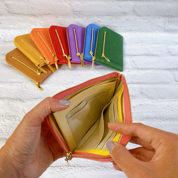 イタリアンレザー  薄くて軽いコンパクトな財布  10枚カードポケット  maine ピンク 3枚目の画像