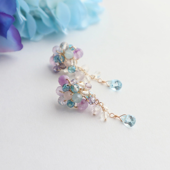 ＜ブルー×パープル＞天然石 紫陽花ピアス/イヤリング 6枚目の画像