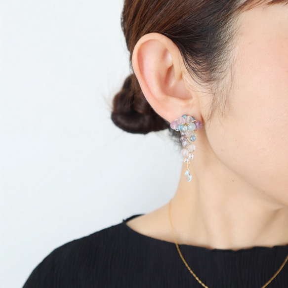 ＜ブルー×パープル＞天然石 紫陽花ピアス/イヤリング 11枚目の画像