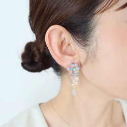 ＜ブルー×パープル＞天然石 紫陽花ピアス/イヤリング 3枚目の画像