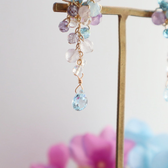 ＜ブルー×パープル＞天然石 紫陽花ピアス/イヤリング 8枚目の画像