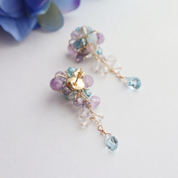 ＜ブルー×パープル＞天然石 紫陽花ピアス/イヤリング 7枚目の画像