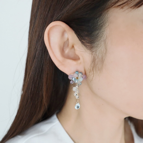＜ブルー×パープル＞天然石 紫陽花ピアス/イヤリング 12枚目の画像
