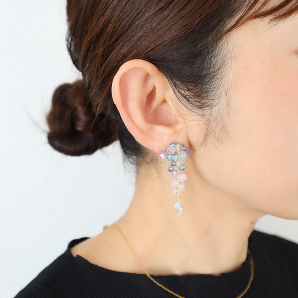 ＜ブルー×パープル＞天然石 紫陽花ピアス/イヤリング 10枚目の画像