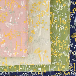 ミモザ　タンポポ 　草と花植物　刺繍綿麻生地布50cm単位 幅約140cm 4色 5枚目の画像