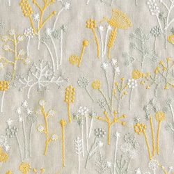 ミモザ　タンポポ 　草と花植物　刺繍綿麻生地布50cm単位 幅約140cm 4色 4枚目の画像