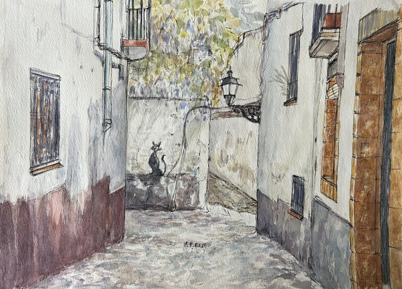 街角の落書き（スペイン、グラナダ、スケッチ着彩、原画、画用紙、透明水彩） 1枚目の画像
