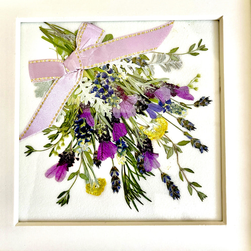 押し花額 押し花額 押し花アート アジサイ 透明感 ブルー系 夏 涼し気
