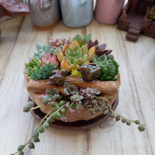 可愛い小鳥が集う手作り陶器の植木鉢&受け皿 その他インテリア