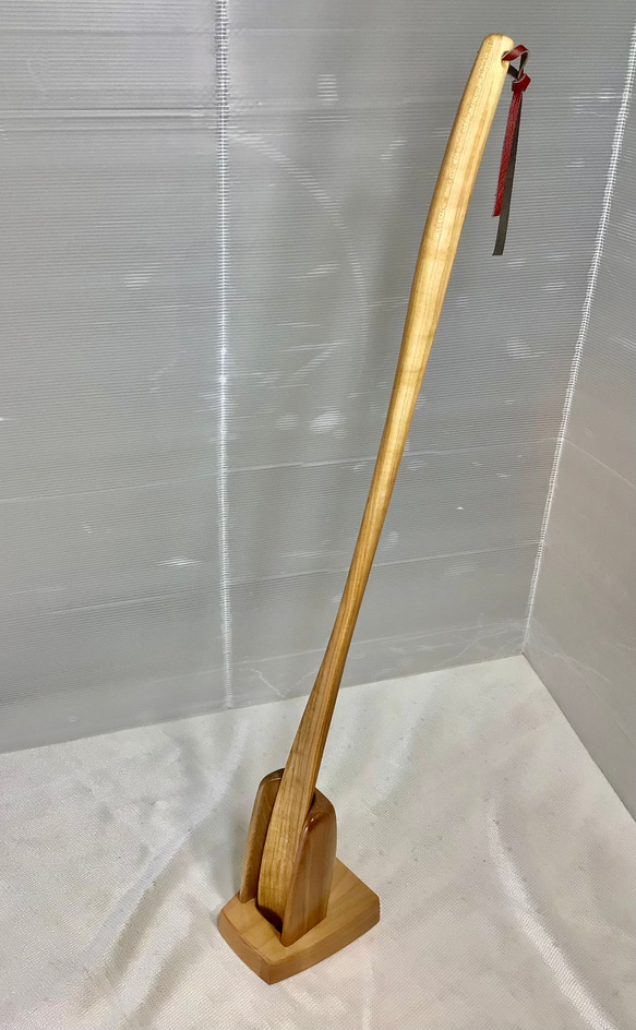 天然木　パープルハート長い靴べら／メンガリスブーツ型スタンド　一点物　手造り 天然木 パープルハート長い靴べら／メンガリスブーツ型スタンド