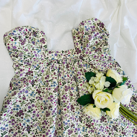 【受注制作サイズ90〜140】小花柄　ウィークエンドドレス　ワンピース　子供服 2枚目の画像