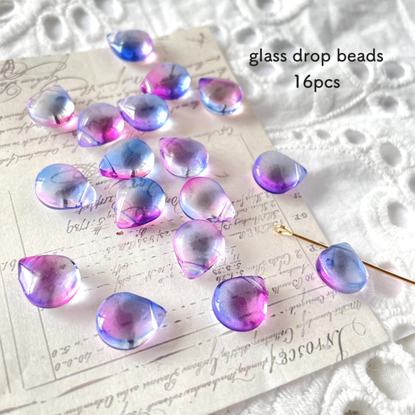 16pcs★ beads・glass drop purple（ガラスドロップビーズ） 1枚目の画像