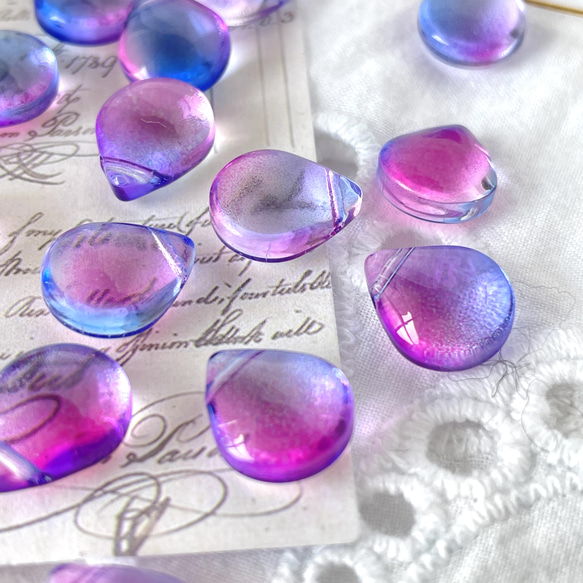 16pcs★ beads・glass drop purple（ガラスドロップビーズ） 2枚目の画像