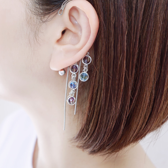 片耳イヤーフック/紫陽花】「hydrangea」スネークチェーン イヤー