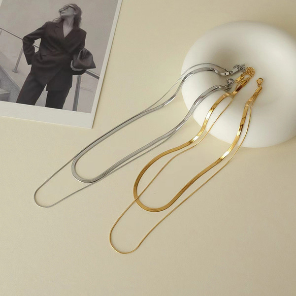 大好評で3セット追加　CICI　18kgp　2連スネークチェーンネックレス　つけっぱなし 金属アレルギー対応 3枚目の画像