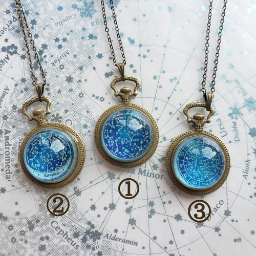 数量限定。光る星座の半球ネックレス レジンハンドメイド アンティーク