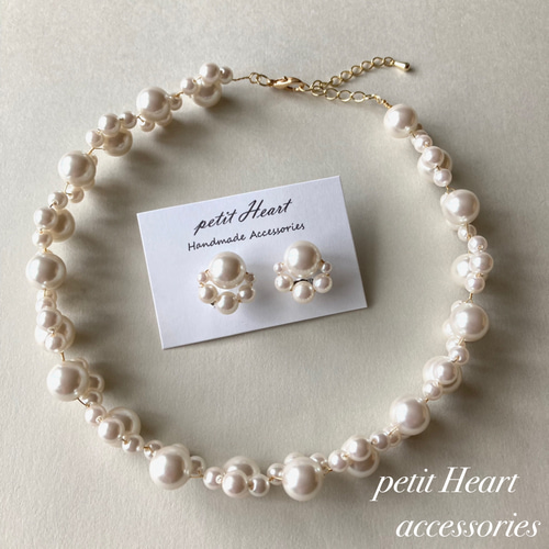 セット♡】bigフラワーパールレースのネックレス＆イヤリング(ピアス