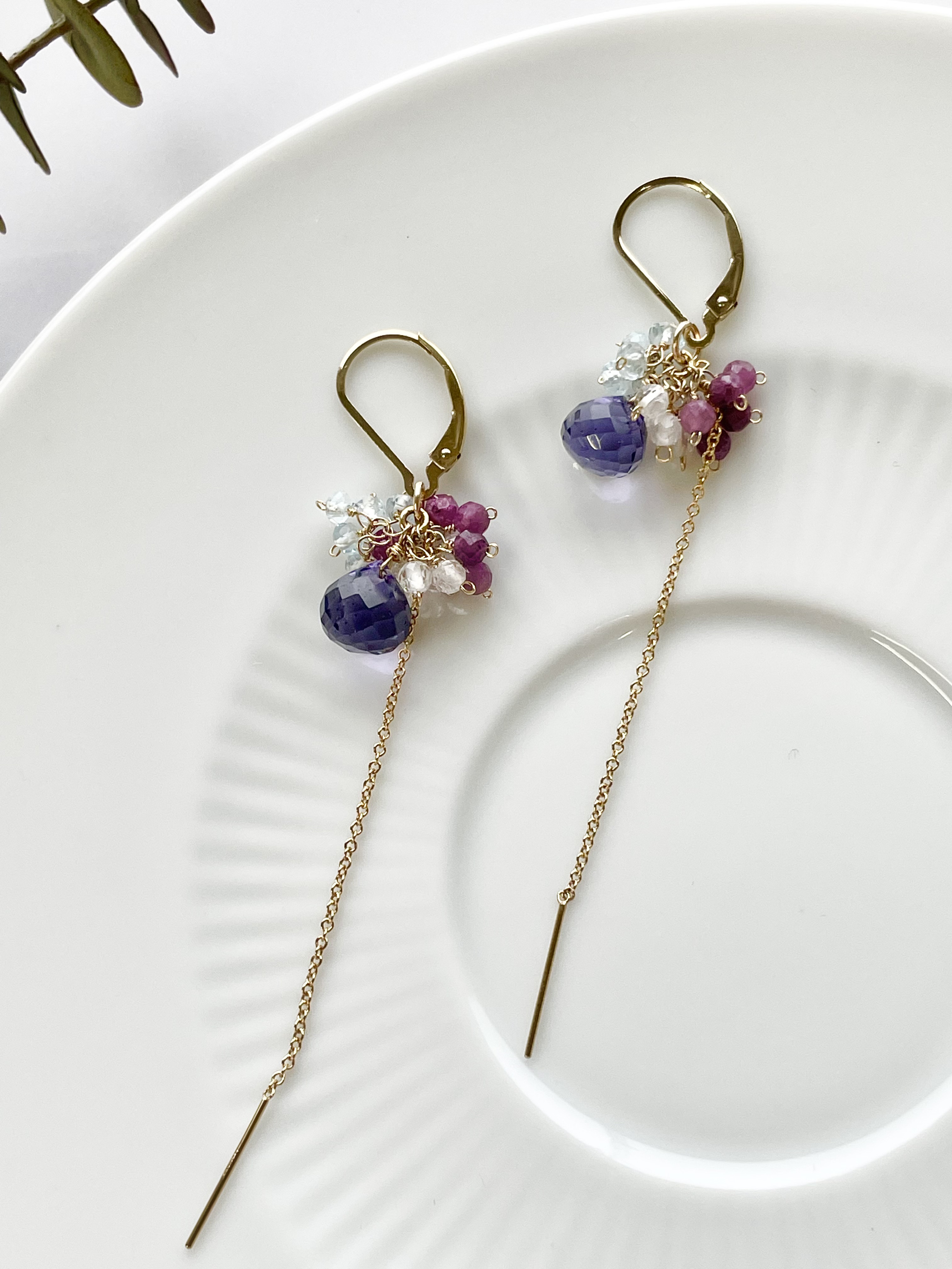 春夏ピアス アイオライト ルビー アクアマリン トパーズ 紫陽花カラー