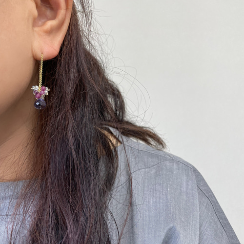 春夏ピアス アイオライト ルビー アクアマリン トパーズ 紫陽花カラー