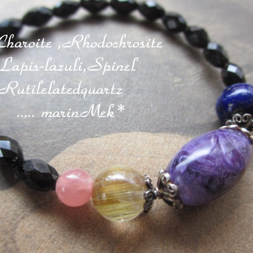 オーダーブレスレット【ラピスラズリ・ゴールドルチル】ラリマー　チャロアイト蒼い夢 ゴールドルチルとラピスラズリと水晶のブレスレット | うさぎ屋