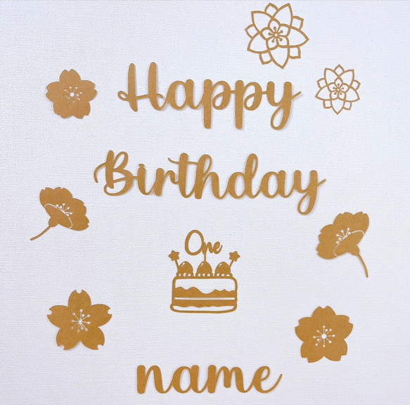 【オプション花柄】୨୧  誕生日　♡ お名前付き　レターバナー　ケーキ 2枚目の画像