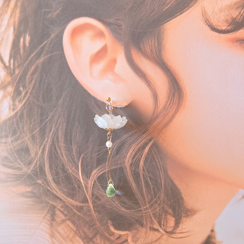 蓮の花の雫ピアス 〜水晶〜 イヤリング・ノンホールピアス Ciel 通販