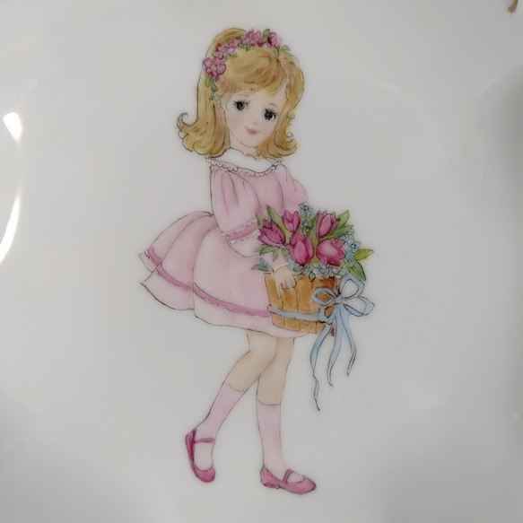 ♡19cm鉢(花籠を持つ少女/勿忘草)深さ4cm 5枚目の画像