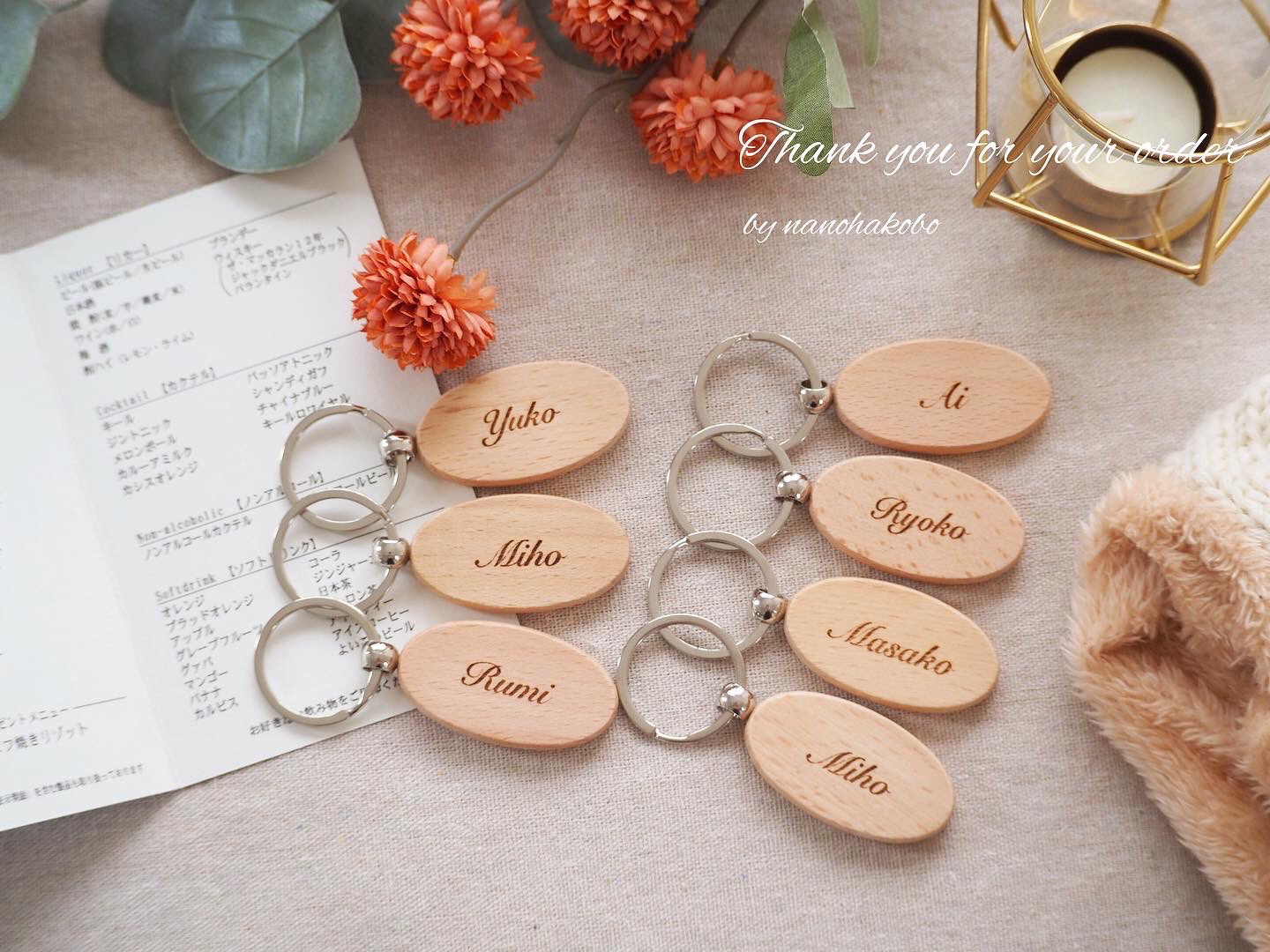 チェリン様【名入れ】両面加工 天然木お名前キーホルダー 席札にも！ チェリン様【名入れ】両面加工 天然木お名前キーホルダー 席札にも！