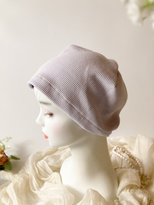 柔軟護理帽，華夫格布料，淺紫色，一件式，四季皆宜，推薦初學者 第1張的照片