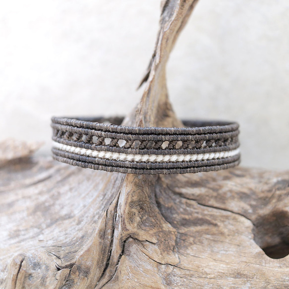 シェルボタン1本ラインマクラメブレスレットmacb020エスニックアジアンエキゾチックなアクセサリー 3枚目の画像