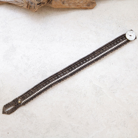 シェルボタン1本ラインマクラメブレスレットmacb020エスニックアジアンエキゾチックなアクセサリー 6枚目の画像