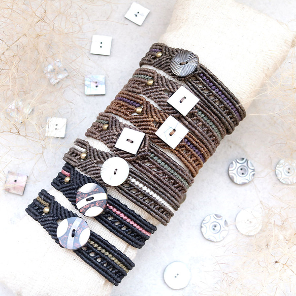 シェルボタン1本ラインマクラメブレスレットmacb020エスニックアジアンエキゾチックなアクセサリー 12枚目の画像