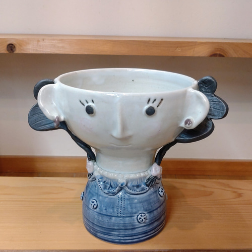 ♡うえのえみさまちび人形3点セット作家置物作家陶器花瓶フラワーベース ♡うえのえみさまちび人形作家置物作家陶器 （うえのえみ Emi