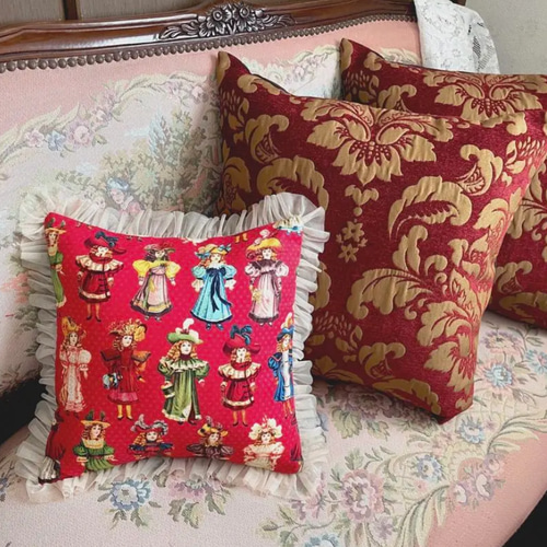 アンティーク ビンテージ クッション ベルベット ダマスク柄 イギリス フランス アンティーク ビンテージ クッション ベルベット ダマスク柄 イギリス