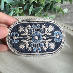 インド刺繍リボン オーバル バレッタ ブルー ネイビー ビーズ インド刺繍 刺繍 大人かわいい #66 10枚目の画像