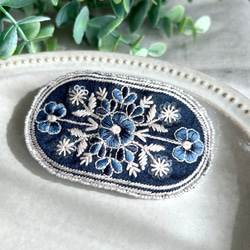 インド刺繍リボン オーバル バレッタ ブルー ネイビー ビーズ インド刺繍 刺繍 大人かわいい #66 7枚目の画像