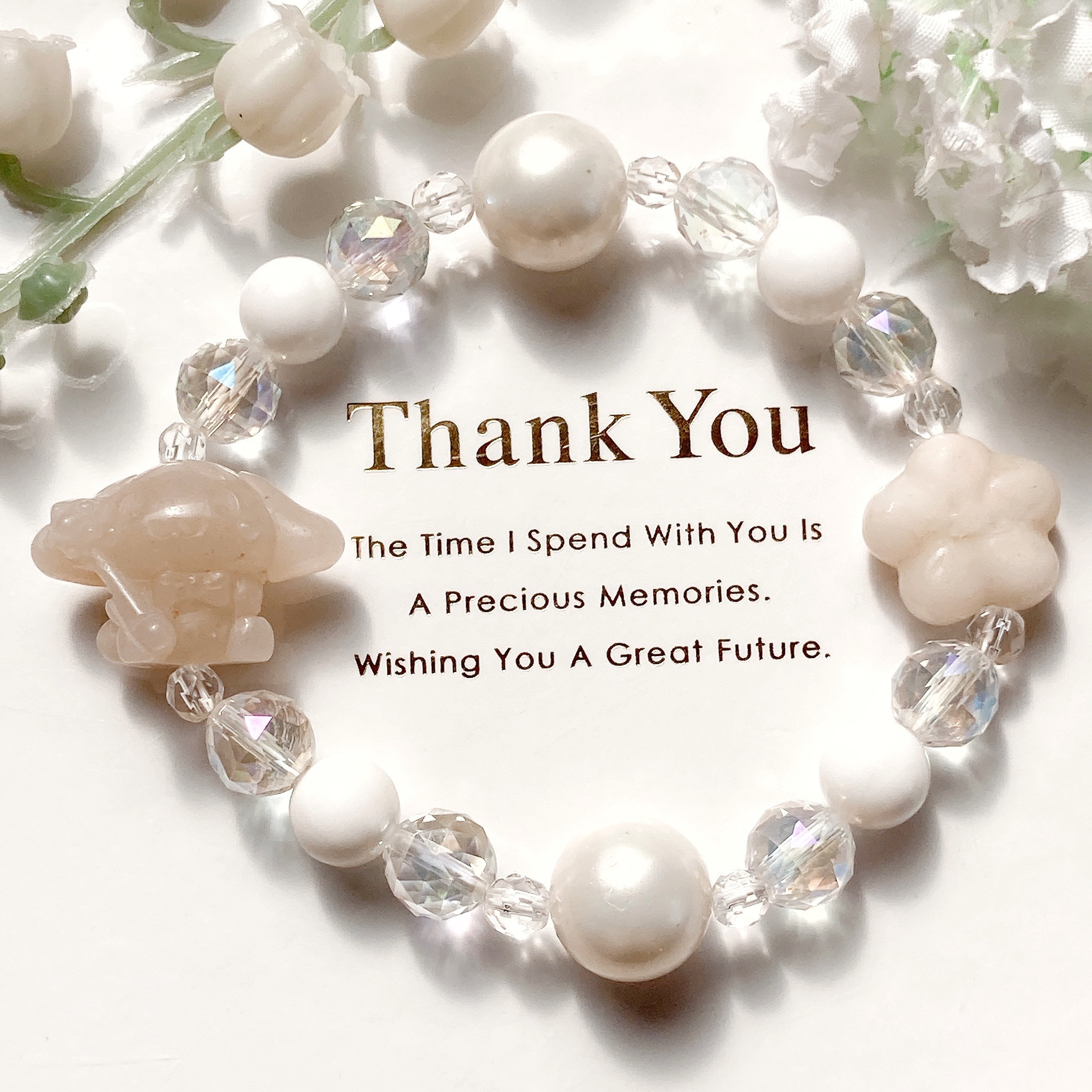 ˚✧₊⁎一点物˚✧₊⁎アラシャンうさぎちゃんお花パール天然石ブレスレット