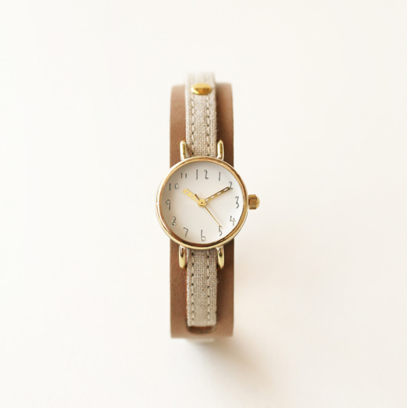 クルチュアン_05 | シンプルなハンドメイド腕時計　ベルト：リネン＋革 1枚目の画像