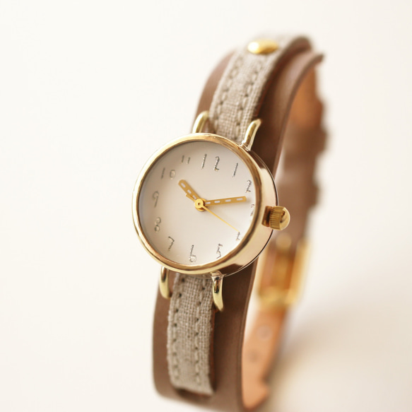 クルチュアン_05 | シンプルなハンドメイド腕時計　ベルト：リネン＋革 2枚目の画像