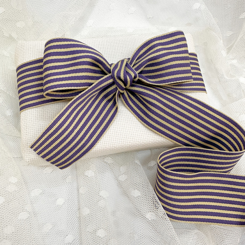 USA リボン ストライプ 紫×ベージュ 1m単位 R9 リボン・テープ アンの