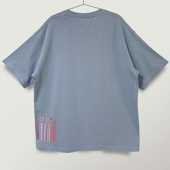 刺繍☆半袖Tシャツ／紫陽花色のバーコード 9.1oz 6枚目の画像