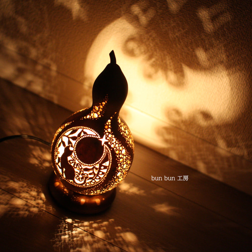 ひょうたんランプ　月と猫 ひょうたんランプ--月と猫 スタンドライト・テーブルランプ bunbun383