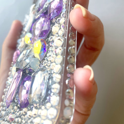 mariaglace Purple Bijouデコスマホケース iPhone15pro iPhone14 キラキラ デコ 6枚目の画像