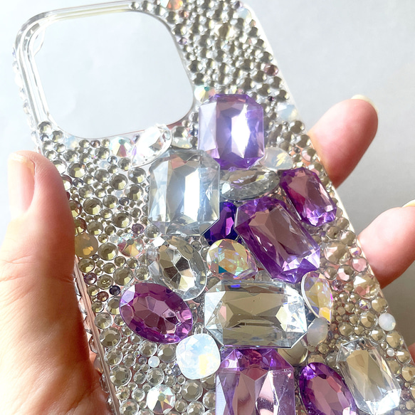 mariaglace 紫色 Bijou 裝飾智慧型手機保護殼 iPhone15pro iPhone14 閃光裝飾 第4張的照片