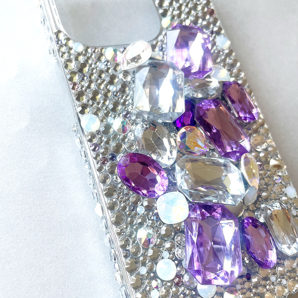 mariaglace 紫色 Bijou 裝飾智慧型手機保護殼 iPhone15pro iPhone14 閃光裝飾 第3張的照片