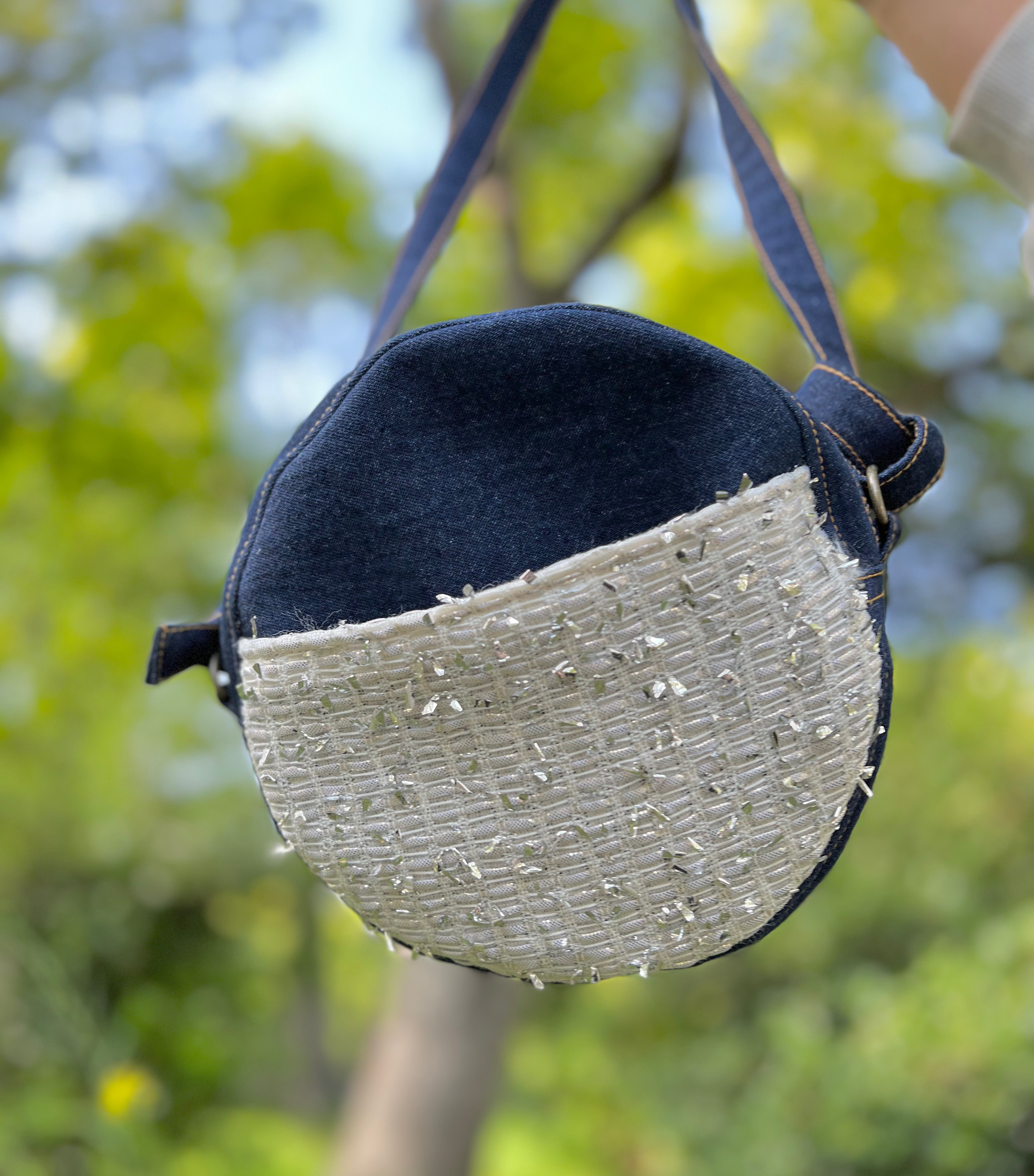 ❤️英国LINTONツイードandデニム❤️ まん丸ポシェット❤️ショルダー長さ自由自在❤️