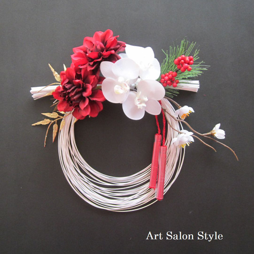 しめ縄★胡蝶蘭⑤椿　お正月飾り　しめ縄リース　しめ飾り　紅白 しめ縄☆胡蝶蘭⑤椿お正月飾りしめ縄リースしめ飾り紅白