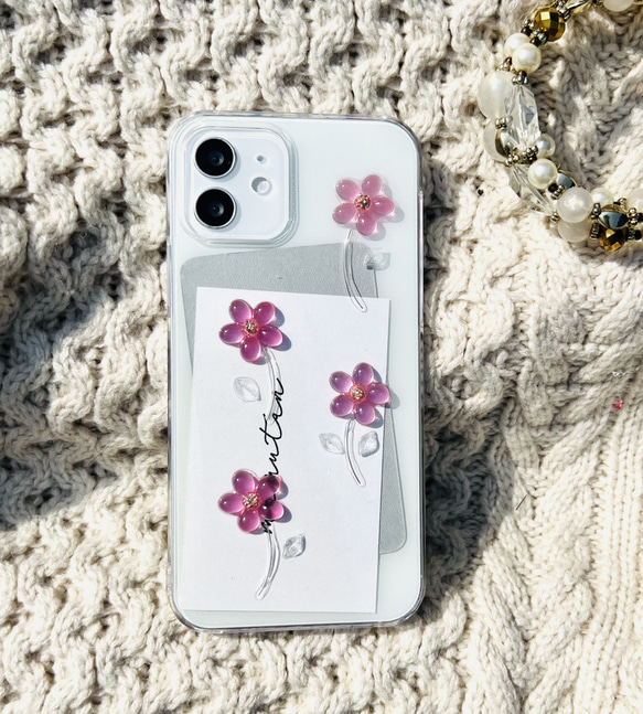 iPhoneケース flower 花柄 Android対応 スマホケース おしゃれケース iPhone14 ニュアンス 4枚目の画像