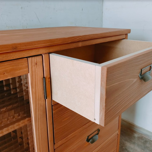 リビングボード サイドボード チェッカーガラスキャビネット 引き出し