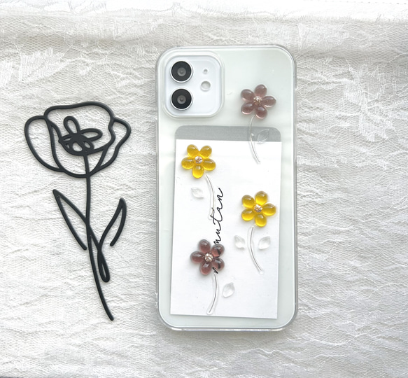 iPhoneケース 花柄 flower スマホケース Android対応 おしゃれケース ニュアンス 1枚目の画像